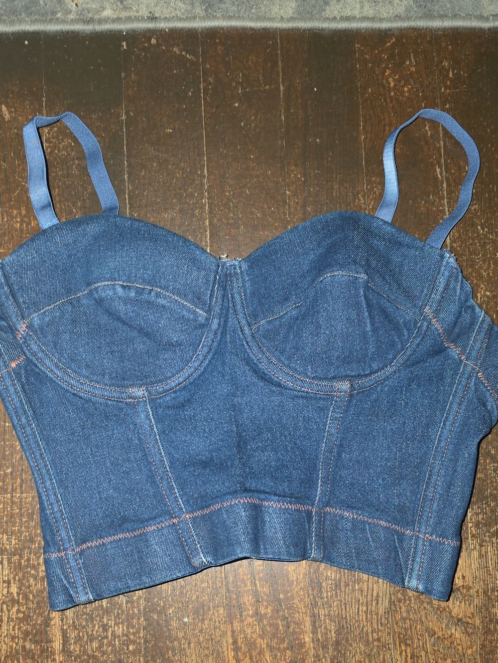 Denim Corset Crop Top with Structured Cups
